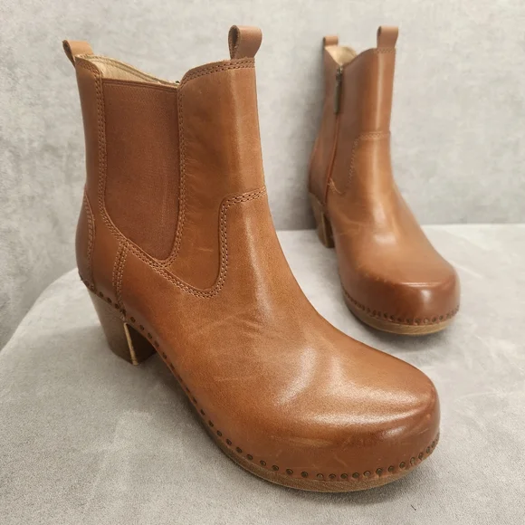 Dansko Ankle Boots 9.5 Tan Leather Shayna Clogs Scandinavian Bohochic New $190 - Picture 3 of 16